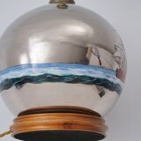 Lampe de table antique en verre mercure, galion et navire, soufflé à la main, années 1920, anglais, recâblé