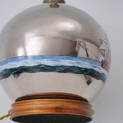 Lampe de table antique en verre mercure, galion et navire, soufflé à la main, années 1920, anglais, recâblé
