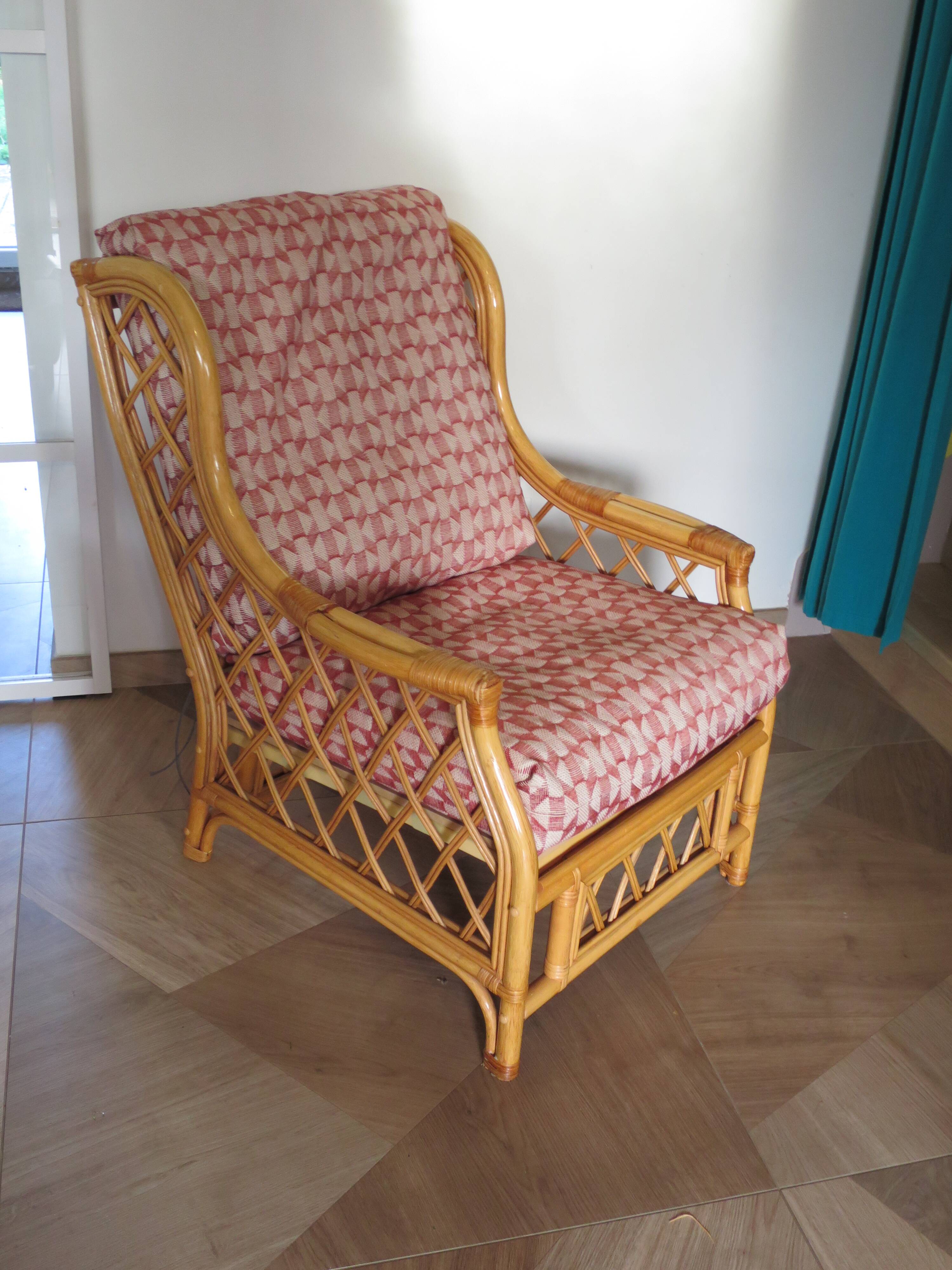 Vintage - Set of 2 woven rattan, bamboo and wood armchairs - Natural colour - 1980s