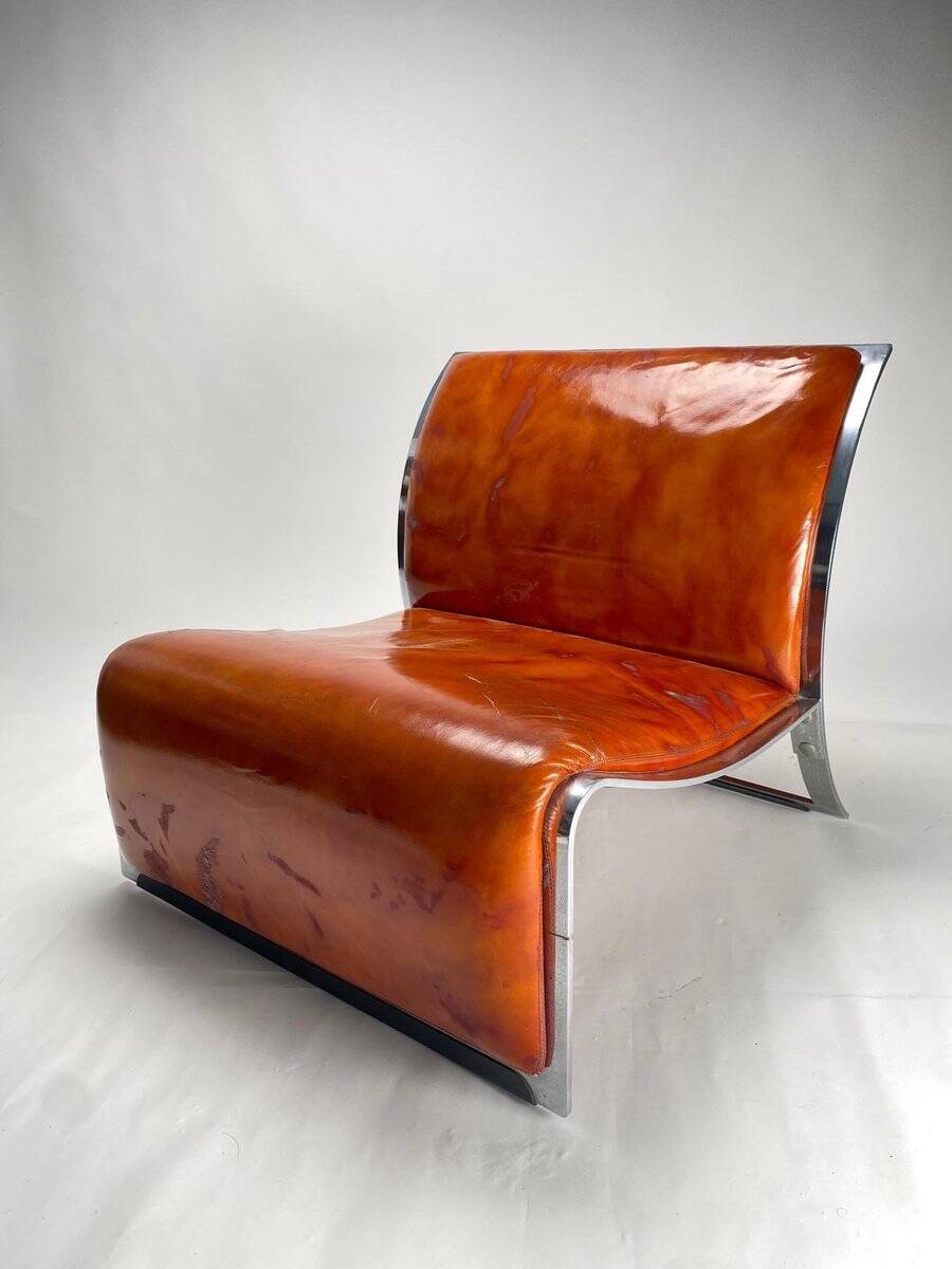 Set of Chromed Metal and Leather Armchairs by Vittorio Introini for Saporiti, 1965