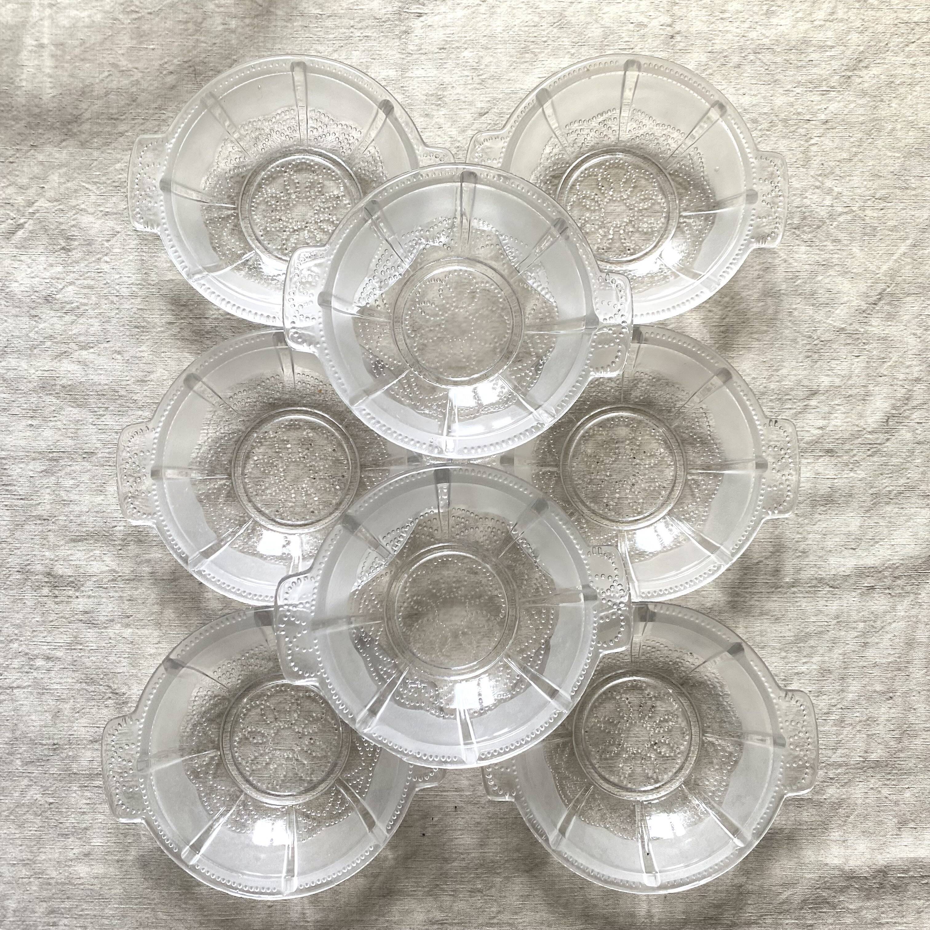 Vintage fruit salad set in glass, bowls and salad bowl