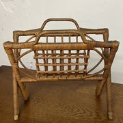 Vintage folding rattan magazine rack