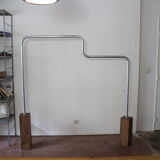 Unique coat rack in raw aluminum with oak wood base / 180x163x15cm