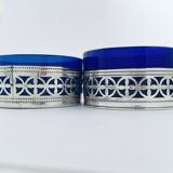 Paire de salières cristal bleu et argent