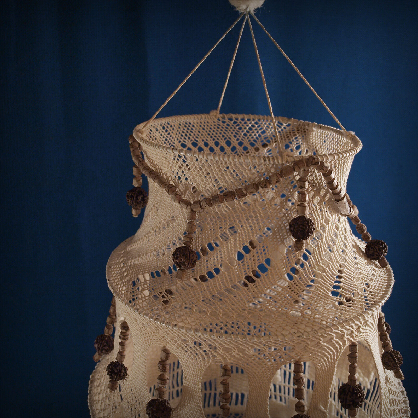 Crochet and wood chandelier