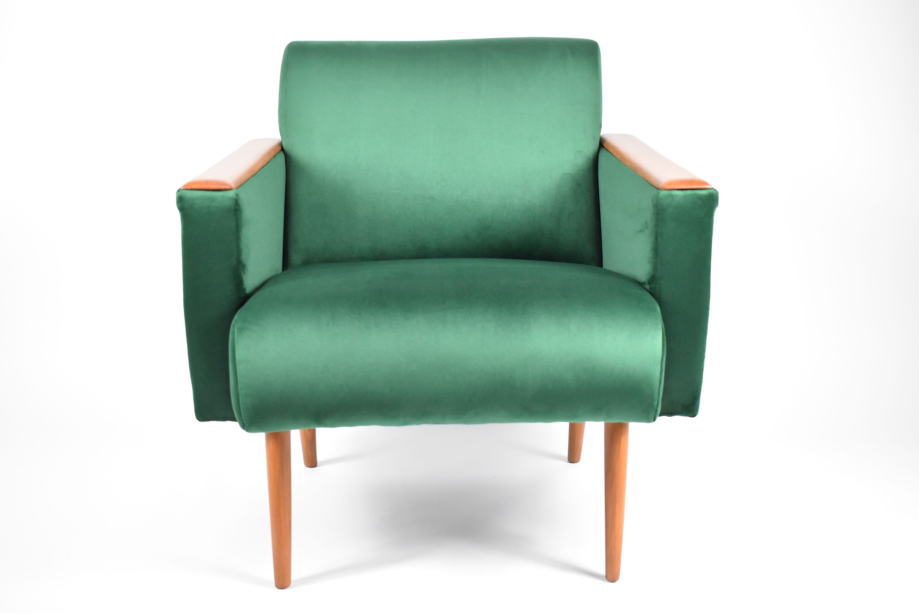 Vintage velvet armchair, 1970, mid century, green bottle color