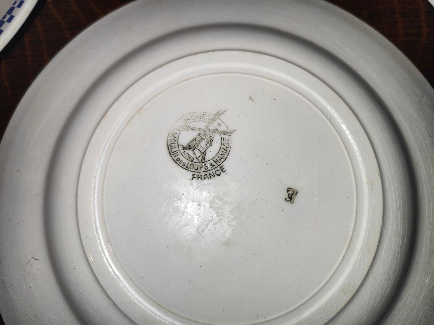 5 flat plates Moulin des loups and Hamage Orchies France blue 50s