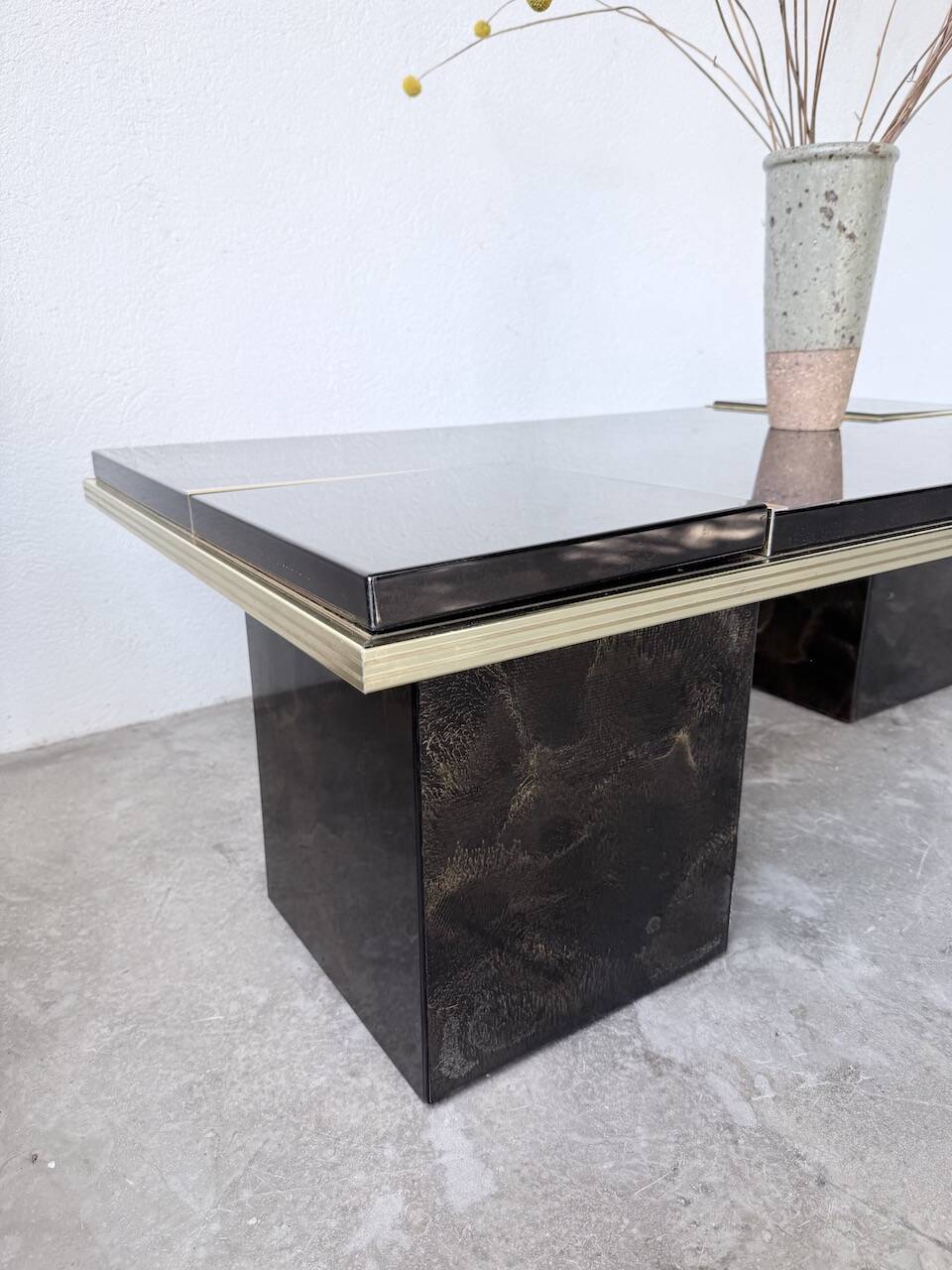 "Rizzo" lacquered and brass coffee-bar table from the 1970s.