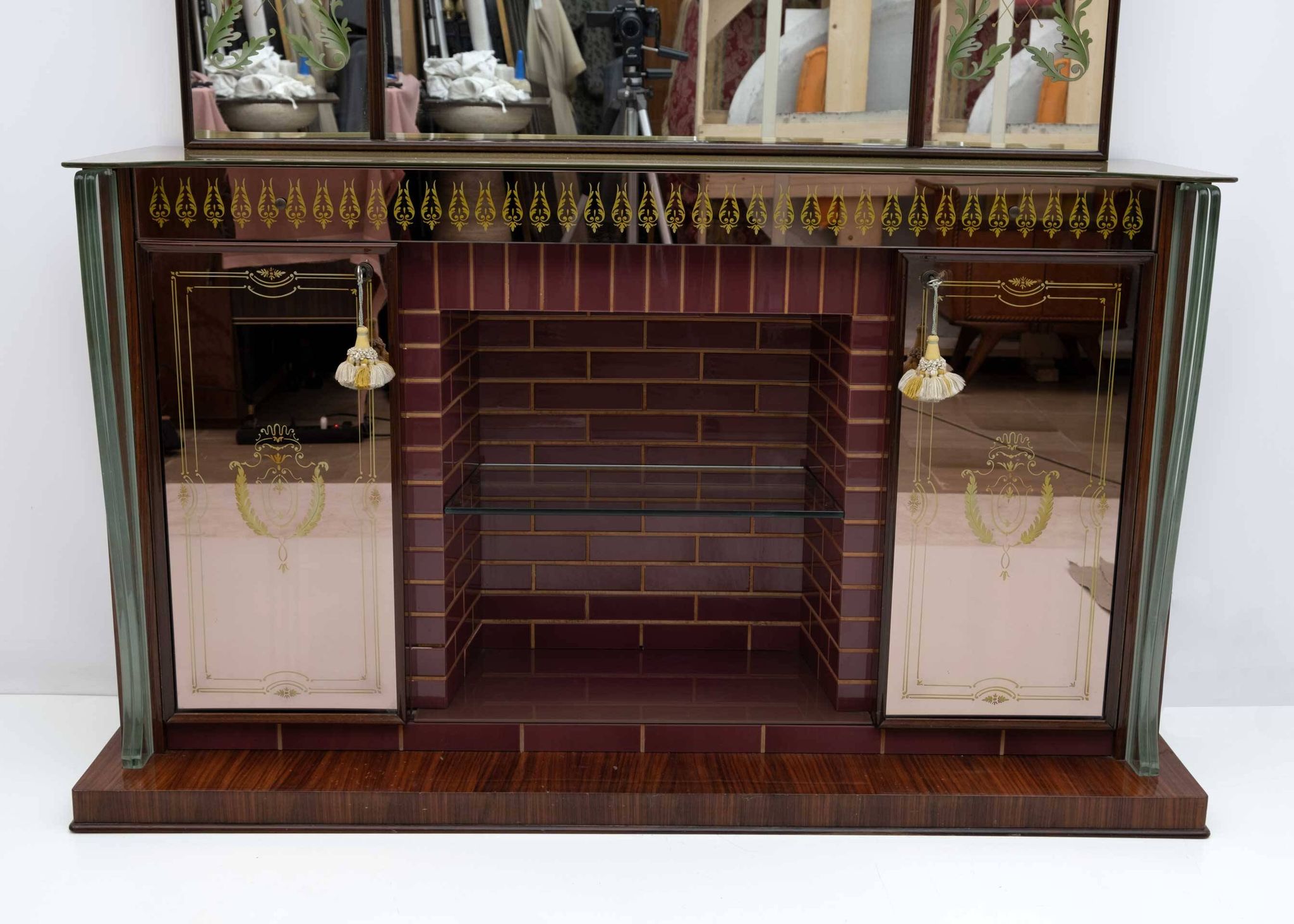 Luigi Brusotti Mid-Century Modern Italian Bar Cabinet with Decorated Mirror
