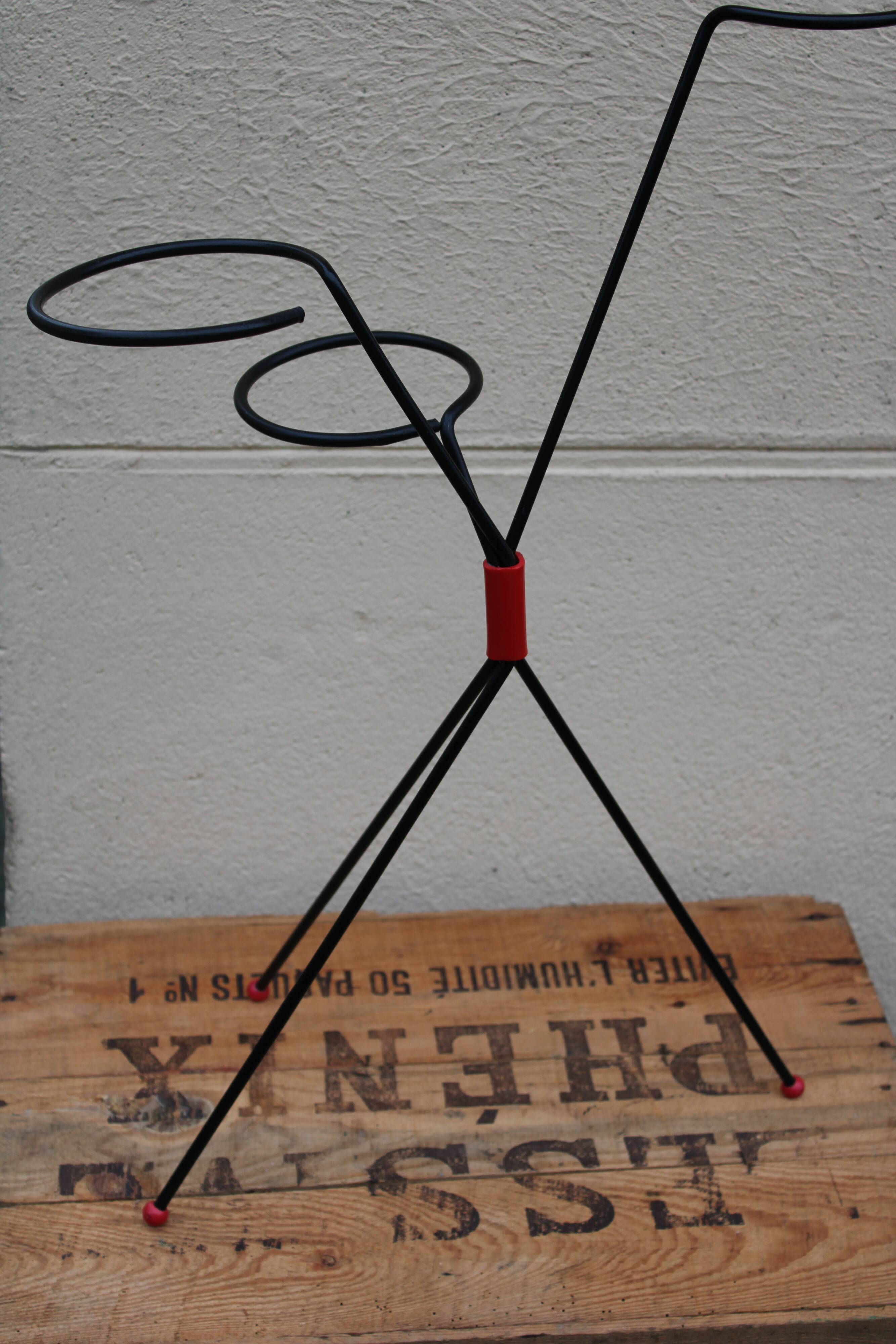 1960's black metal tripod plant holder