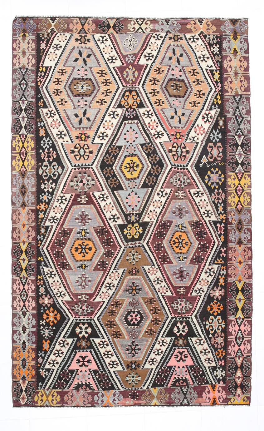 6x9 Wine Red Anatolian Kilim Rug, Faded Pink Oushak Wool Rug, 168x274Cm