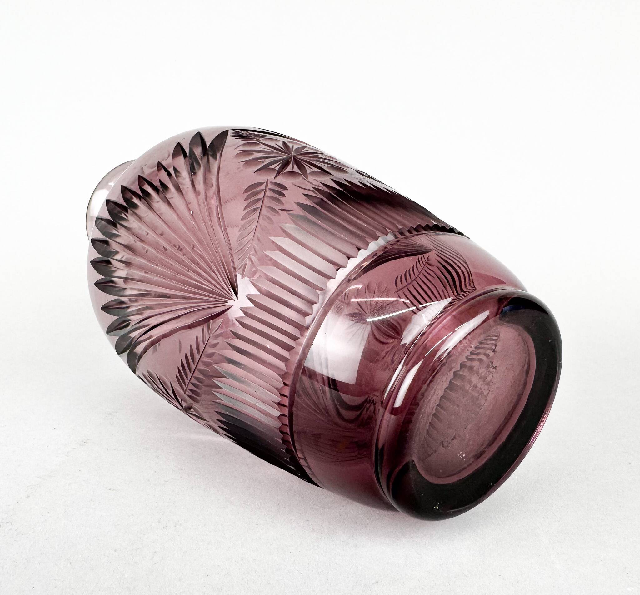 Bohemian Hand Cut Glass Vase, 1970s