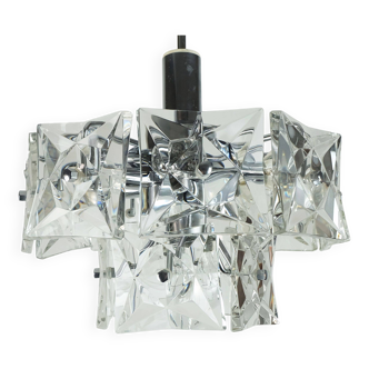 elegant 2-tier kinkeldey mid century PENDANT LIGHT crystal glass and chrome
