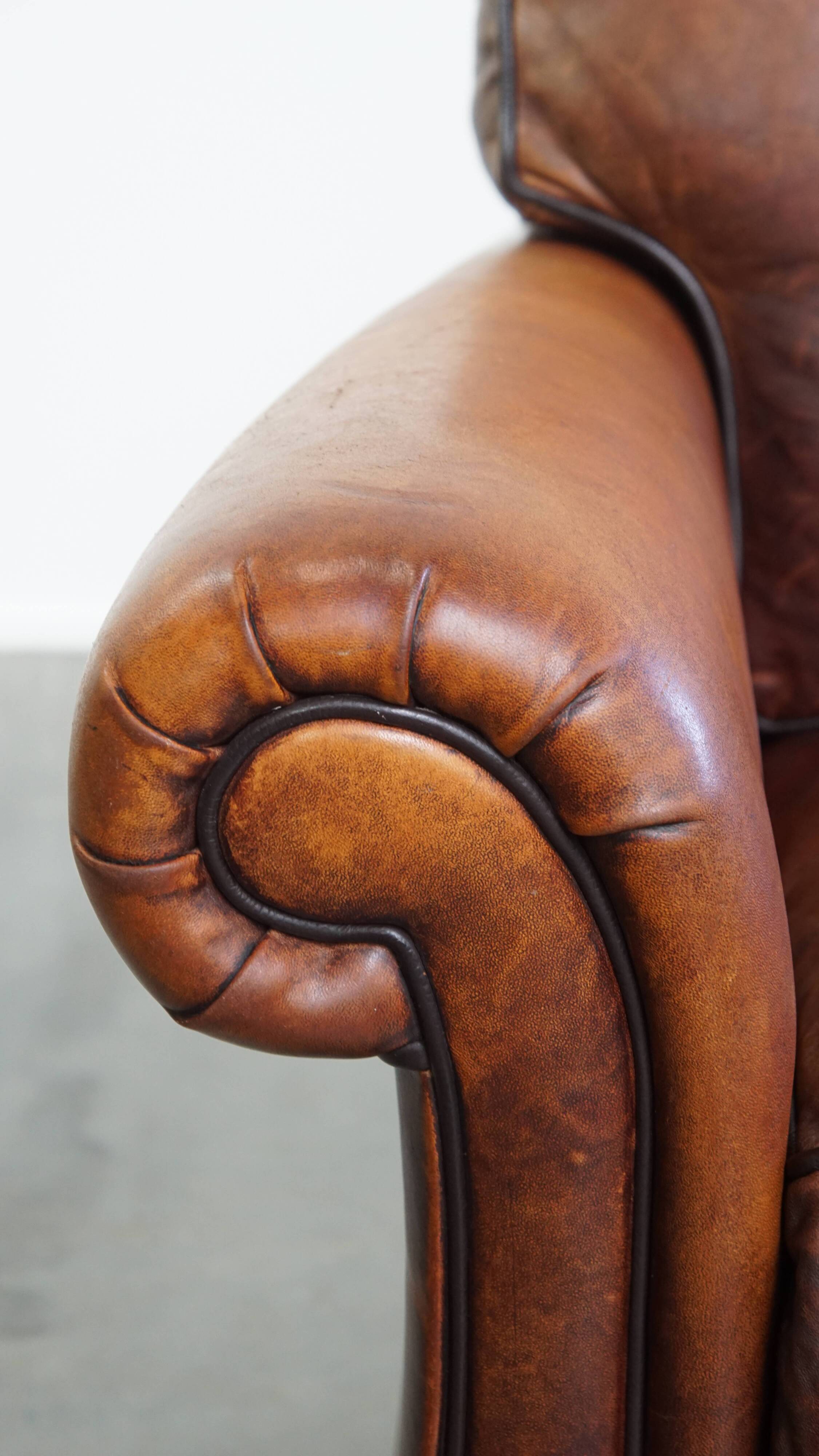 Set of 2 sheepskin leather armchair in English style