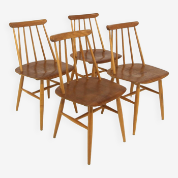 Set de 4 chaises "Fanett" en teck par Ilmari Tapiovaara, Suède, 1960