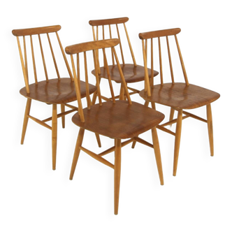 Set de 4 chaises "Fanett" en teck par Ilmari Tapiovaara, Suède, 1960