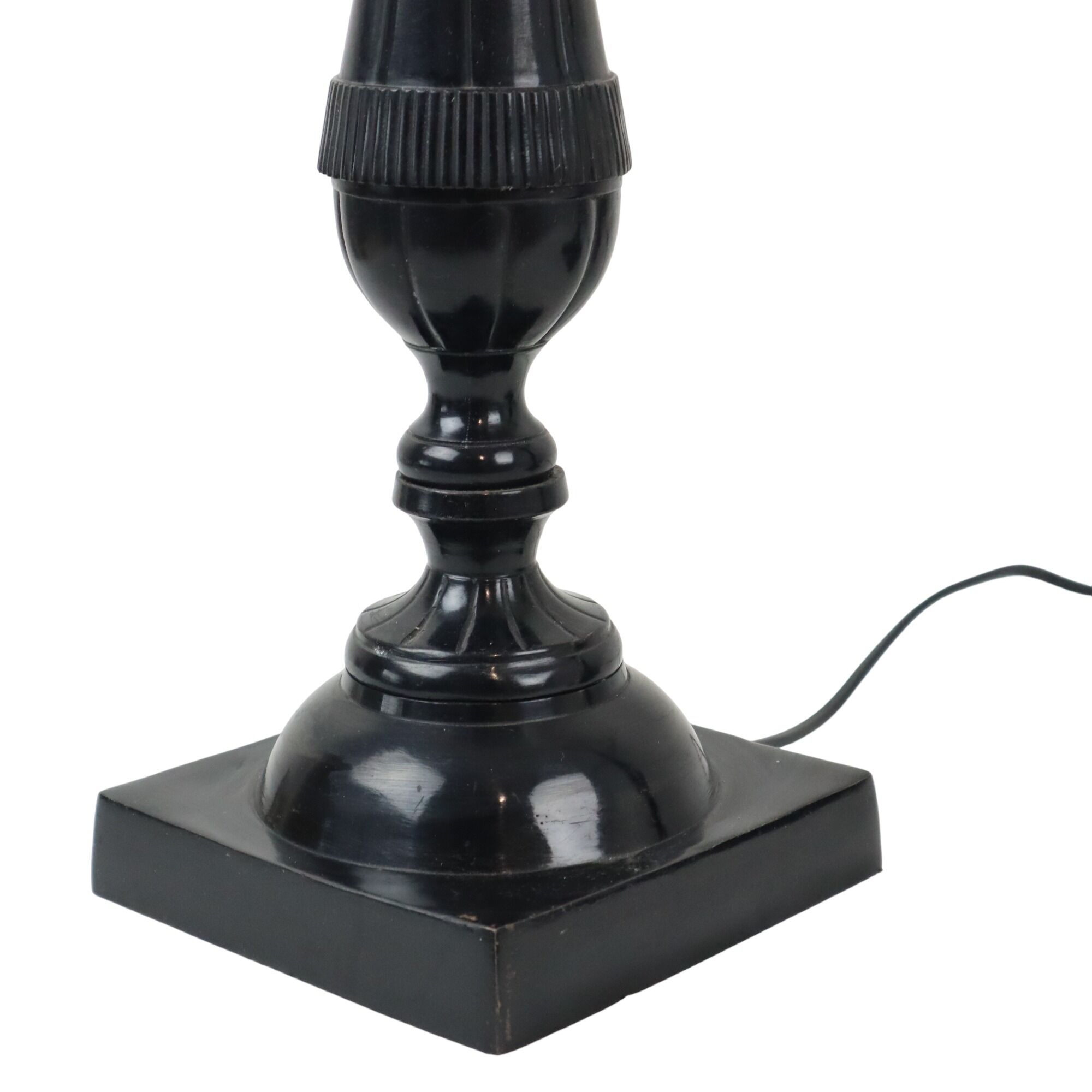 Pair of black metal table lamps lamps fabric shade parex vintage 58cm
