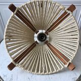 Scandinavian suspension lamp in wood and wool made in gdr 60s