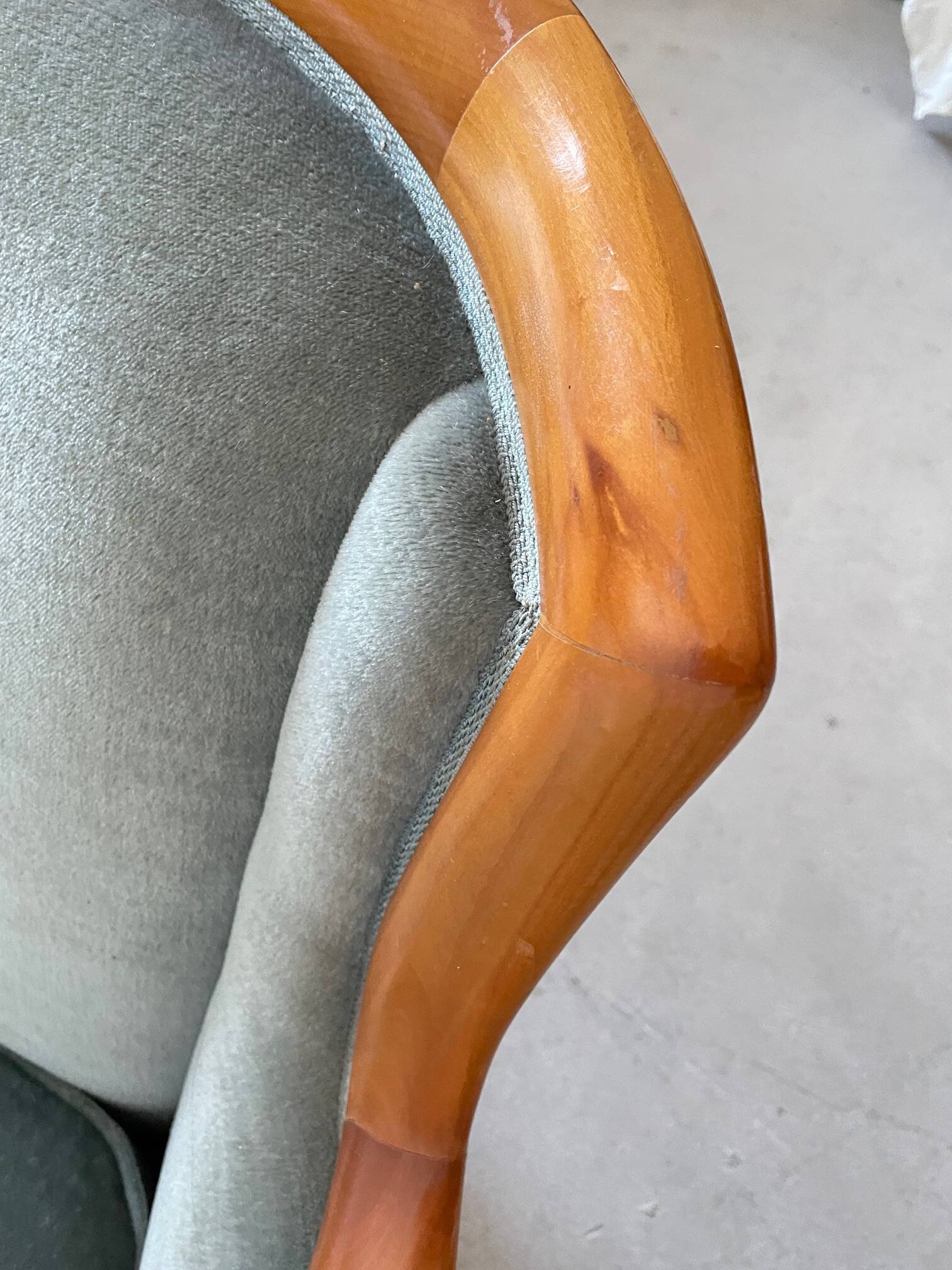 Canapé scandinave des années 1960, style milieu du siècle, en cerisier massif et velours