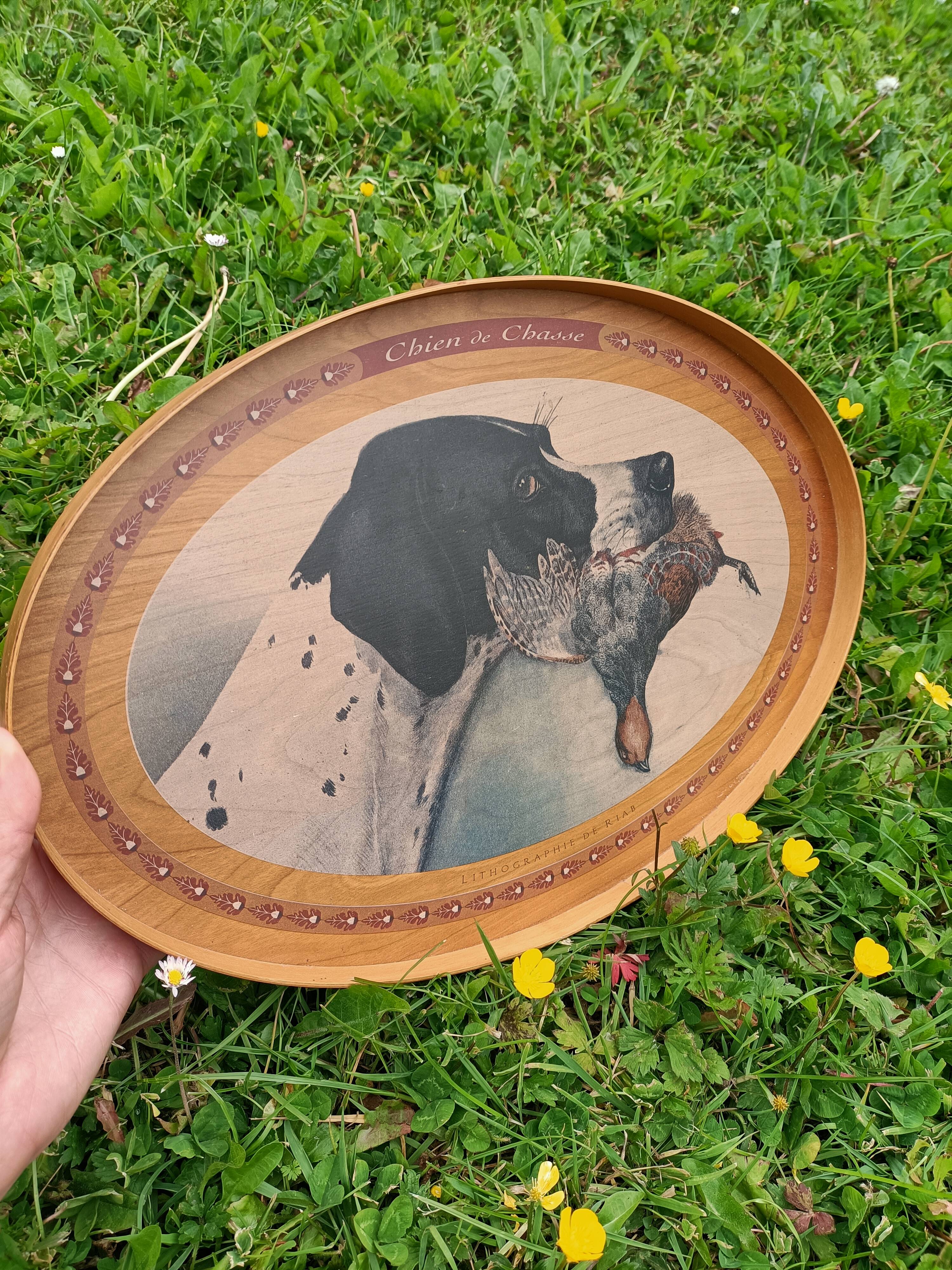 Plateau rétro Chien de Chasse Lithographie de Riab 💐