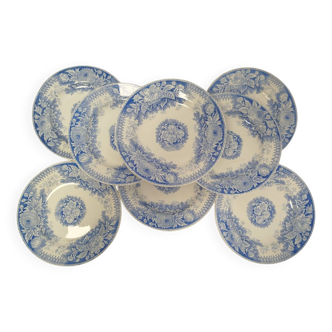 Set of 8 Sarguemines Jardinières plates - Blue and White Pansies