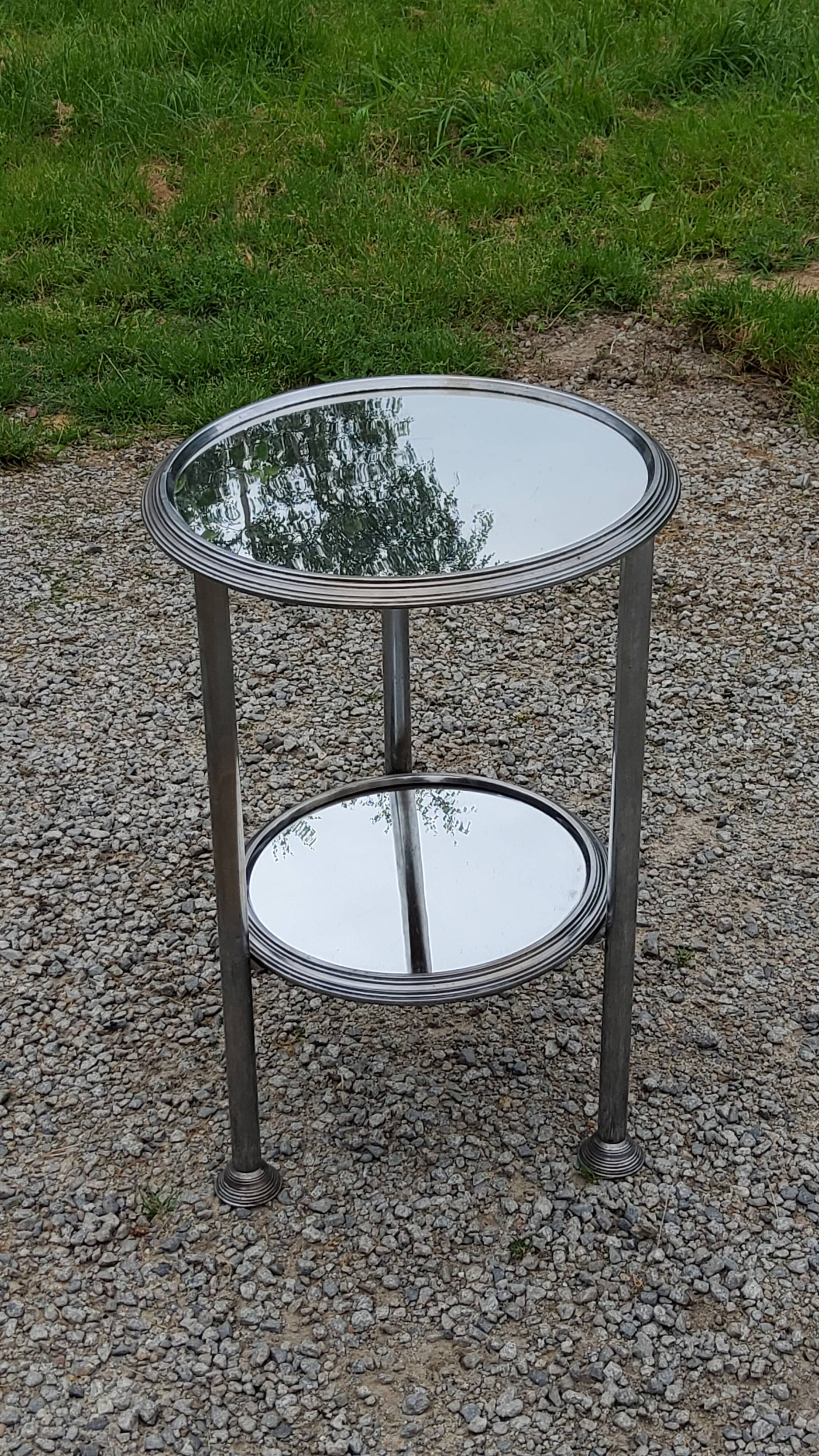 Art Deco side table, end table in chromed metal and mirror, 1930
