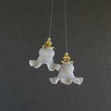 A set of two old pendant lights painted in gray and white, delivered with cable and nf socket