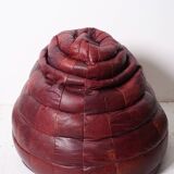 Pouf patchwork of red leather vintage burgundy 1970