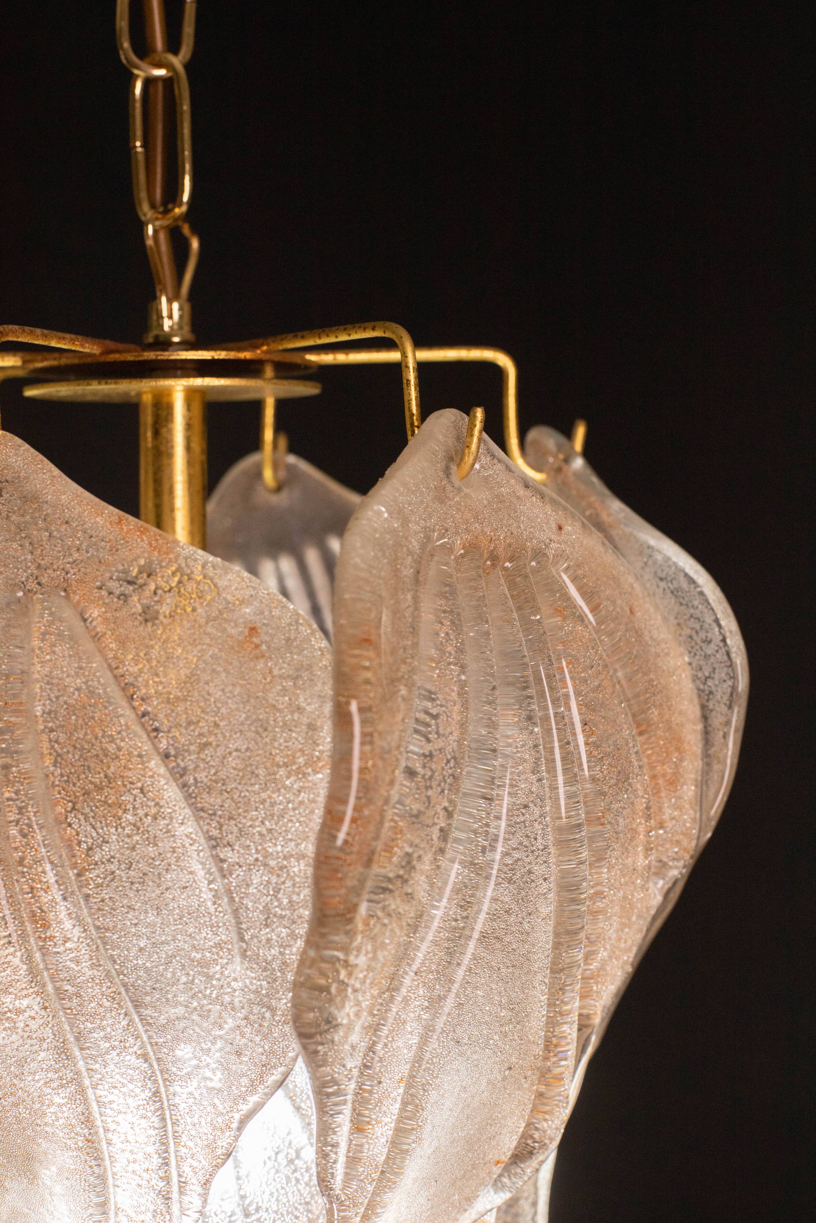 Gorgeous vintage Murano chandelier with leaves of orange and pink highlights