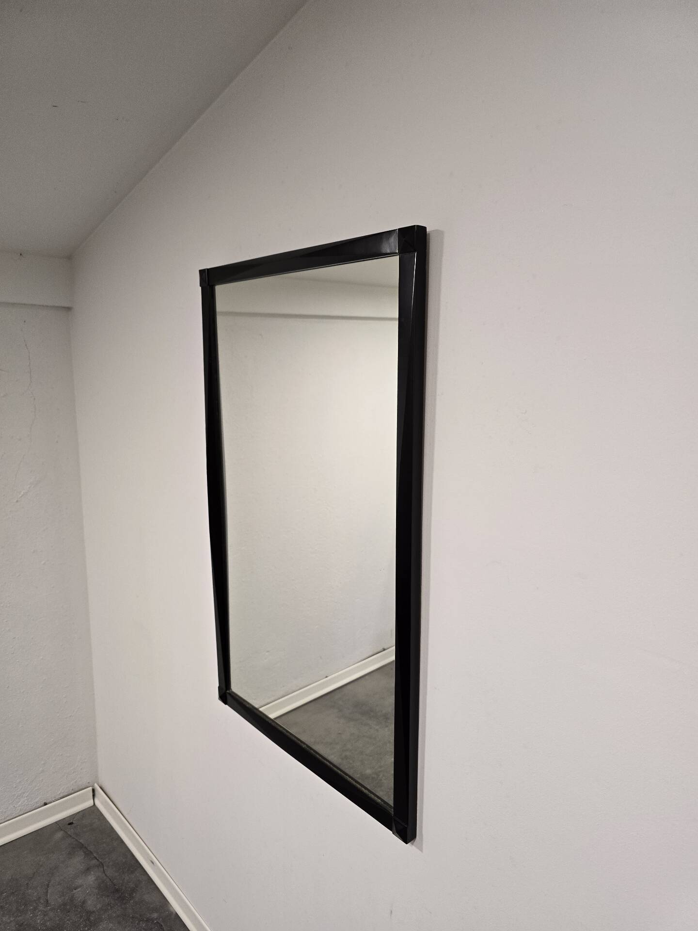 Vintage 1970s Wall Mirror with Black Wooden Frame