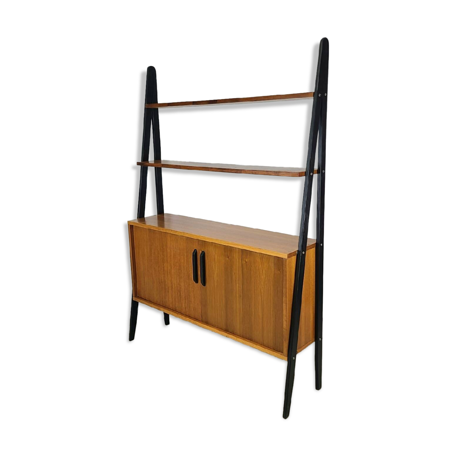 Vintage 1960s Scandinavian teak bookcase with compass legs