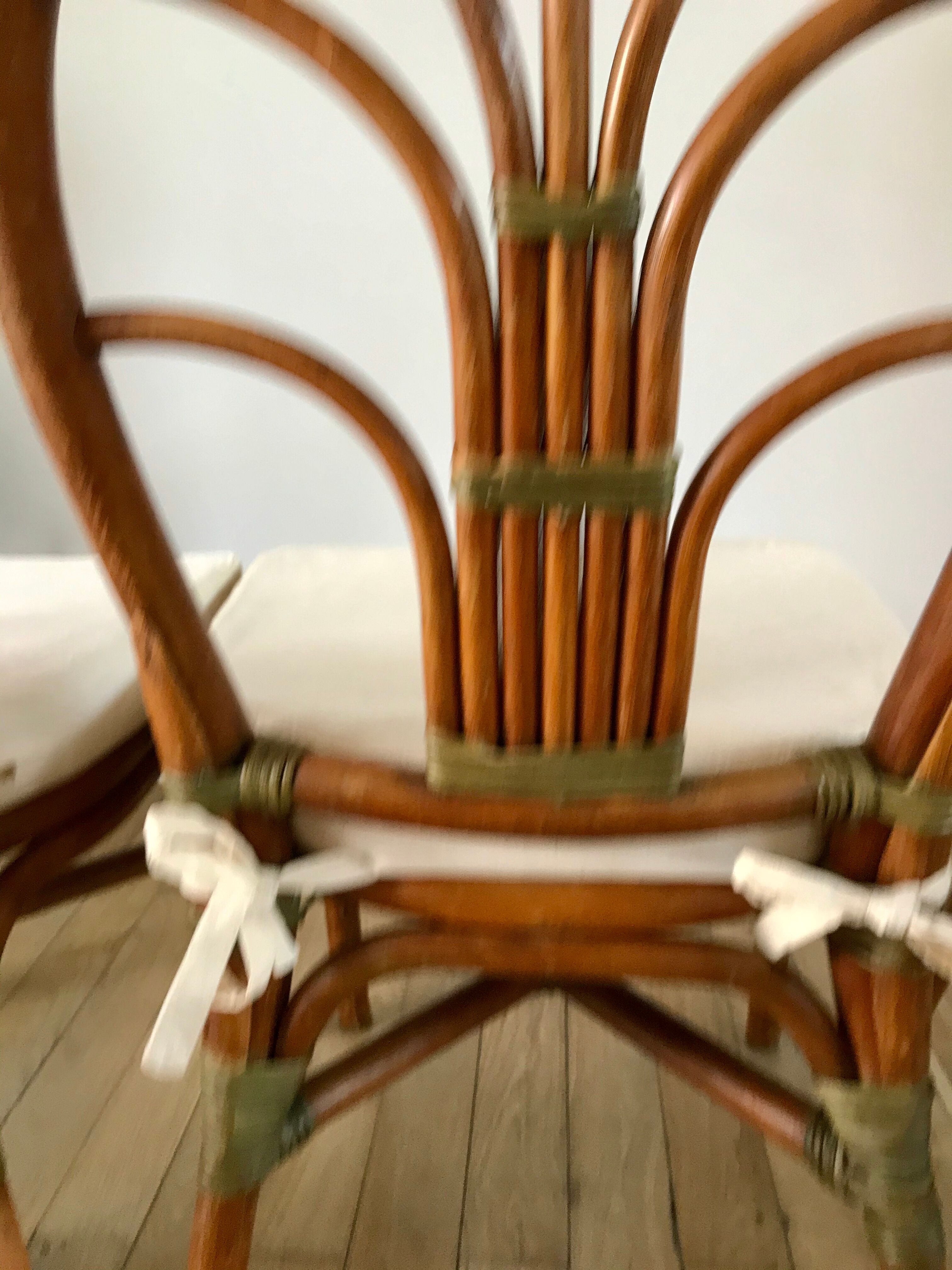 Set of 3 rattan / bamboo chairs with cushions years 1960-1970