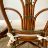 Set of 3 rattan / bamboo chairs with cushions years 1960-1970