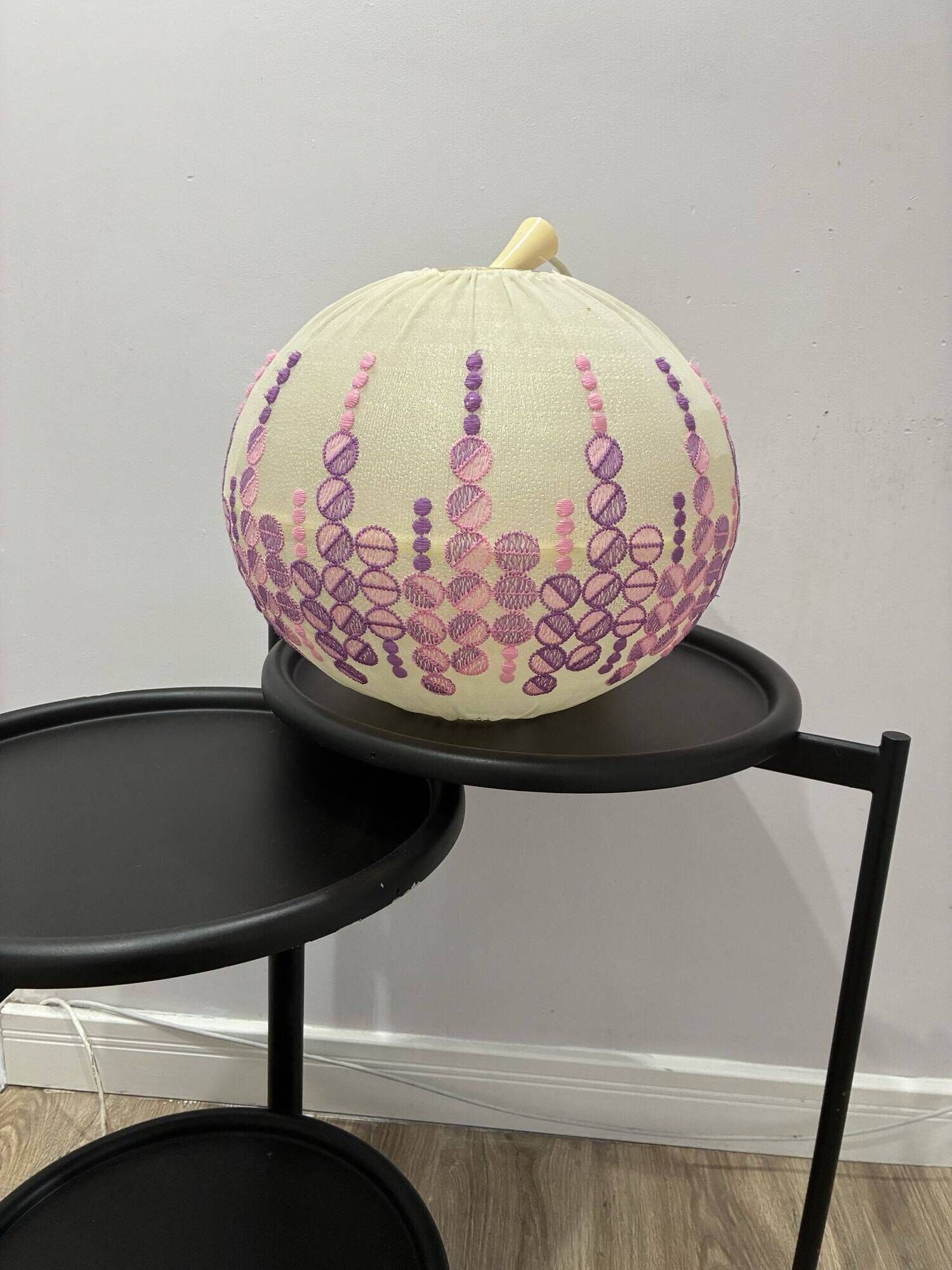Høyrup Plast Danish pendant lamp, embroidered floral shade, 1960s