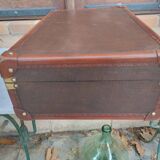 Old suitcase wood canvas leather & brass