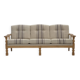 1970s, Danish 3-seater sofa, beige furniture wool, solid oak wood.
