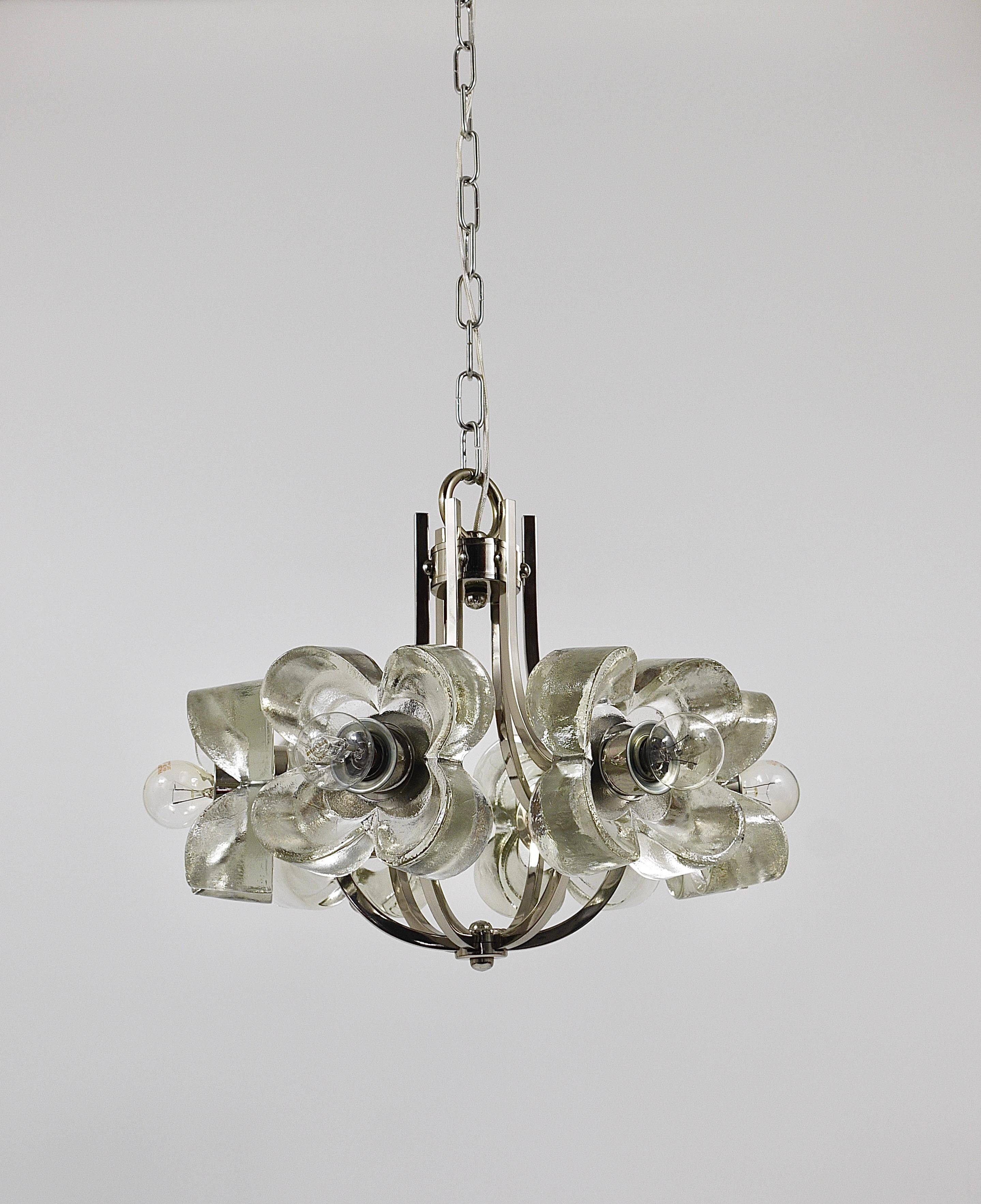 Crystal Glass Flower Pendant Light in Kalmar Style by Sische, Germany, 1970s