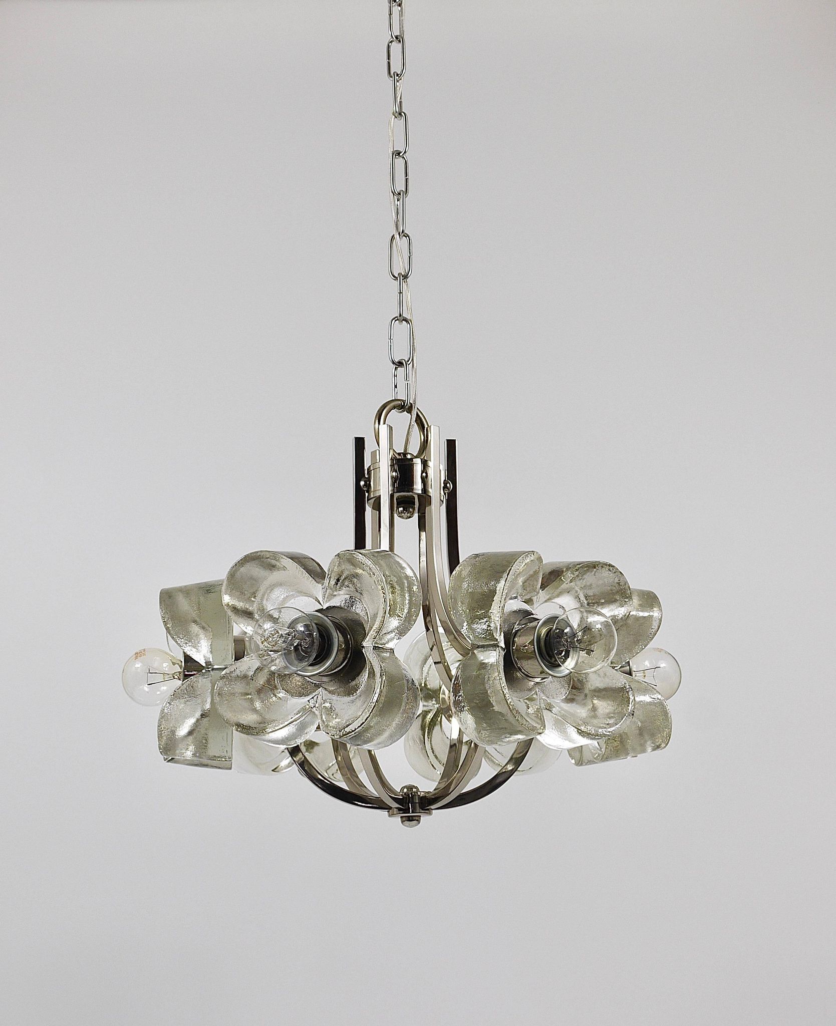 Crystal Glass Flower Pendant Light in Kalmar Style by Sische, Germany, 1970s
