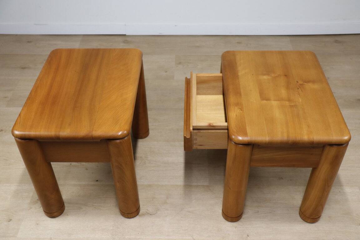 Pair of vintage elm bedside tables, 1970s