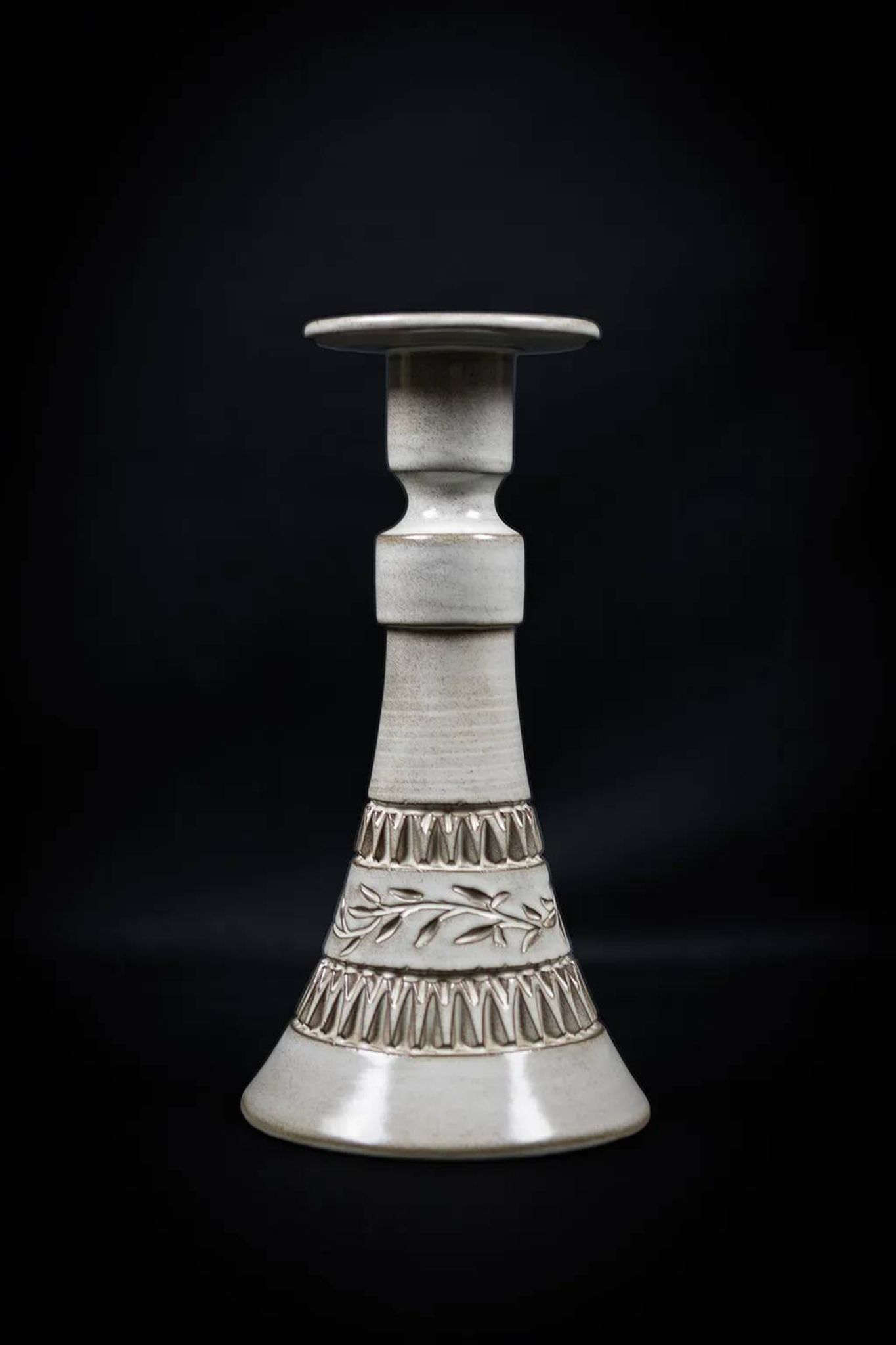 Ceramic candle holder with geometric decoration by Huguette Bessone - Vallauris