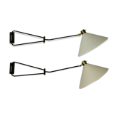 Pair of double-arm René Mathieu for Lunel wall lamp 1950