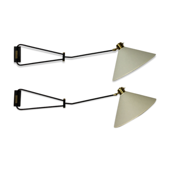 Pair of double-arm René Mathieu for Lunel wall lamp 1950