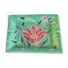 Green earthenware ashtray and coral 60s flower patterns
