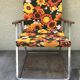 Ancient pliante alu chair - multicolor fabric 70s vintage camping garden