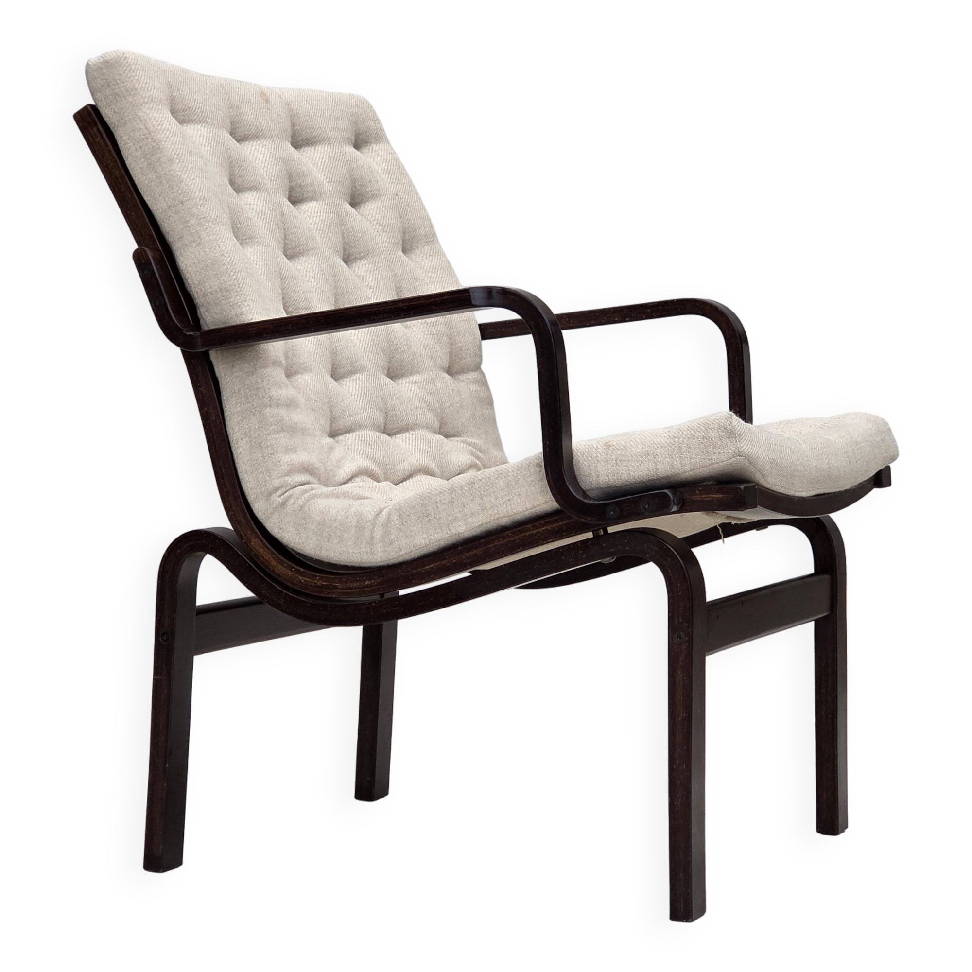 1970s, Scandinavian armchair, furniture wool, dark beech wood.