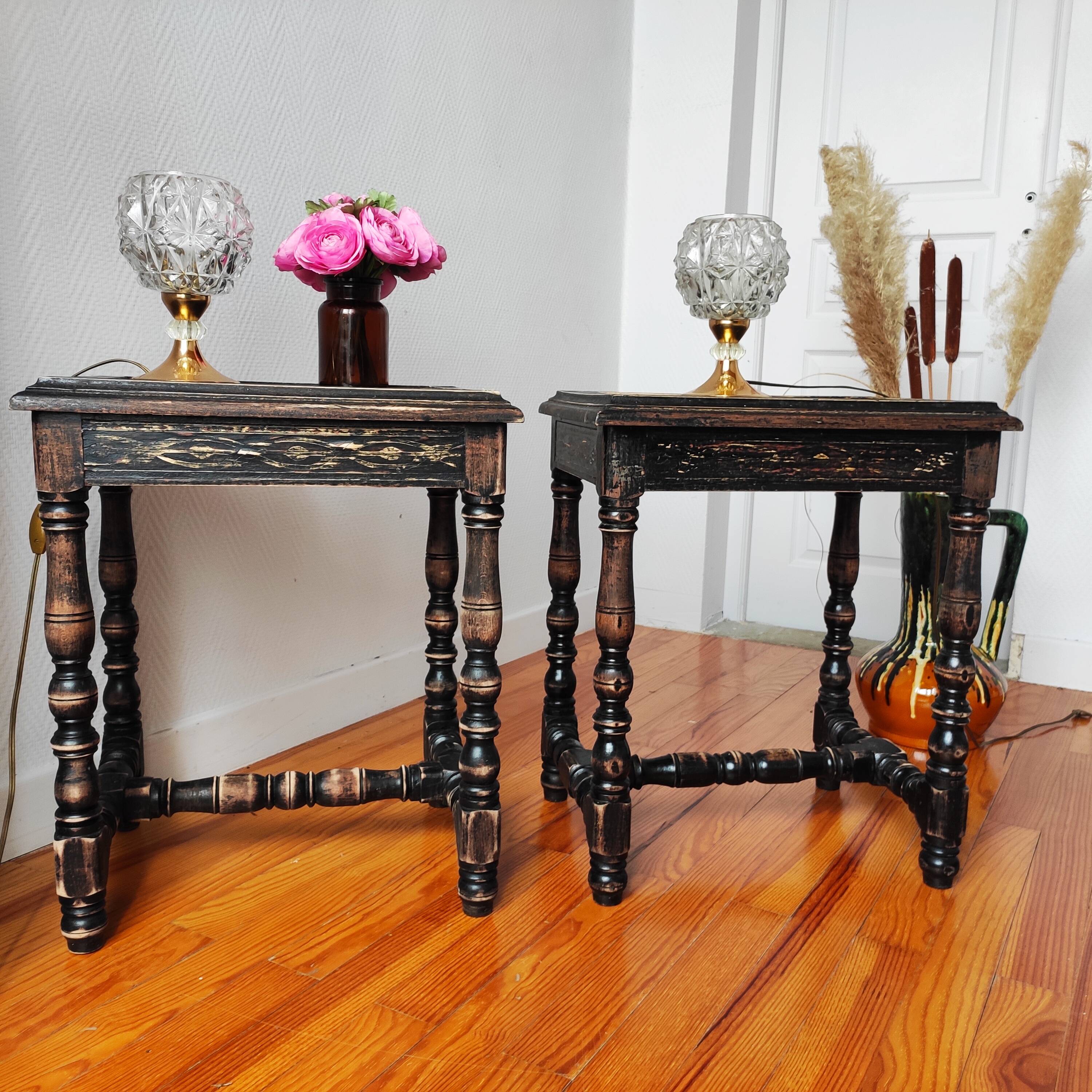Pair of old Jacobean style sofa ends