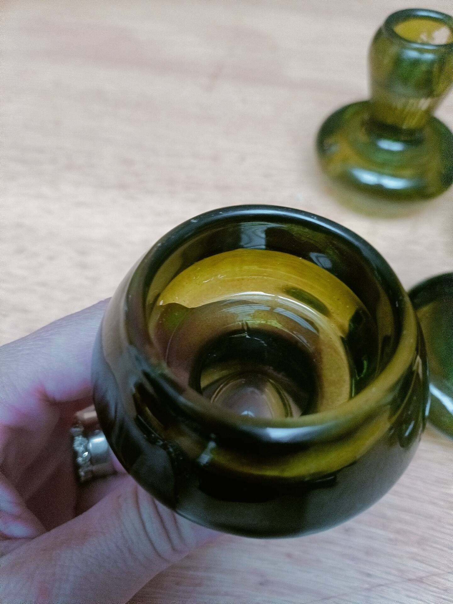 Bottle green glass candle holders