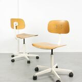 Vintage White & Wooden Swivel Office Chair, 70s