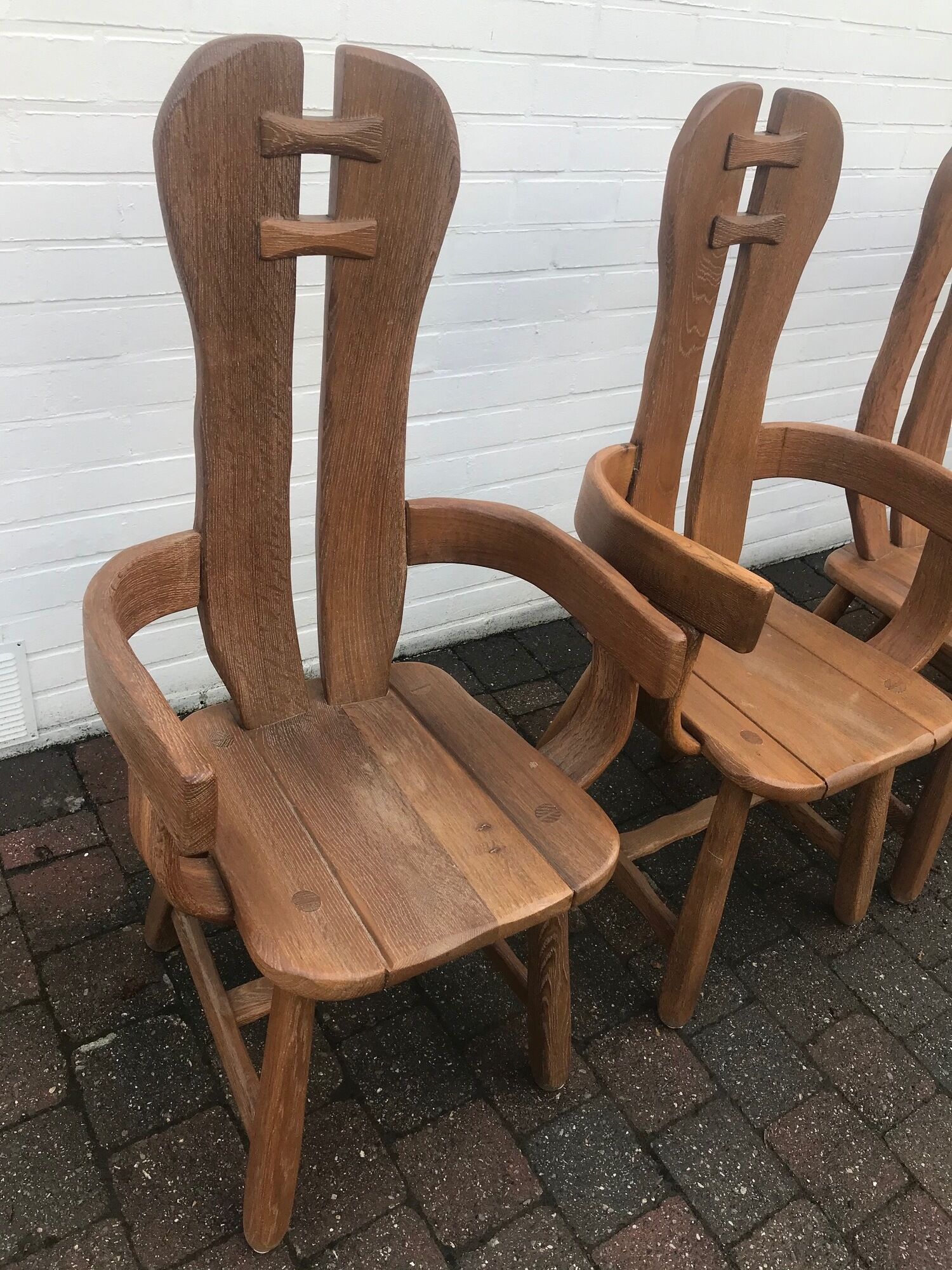 rare set of 6 brutalist chairs in solid oak house De PUYDT 1960 Belgium