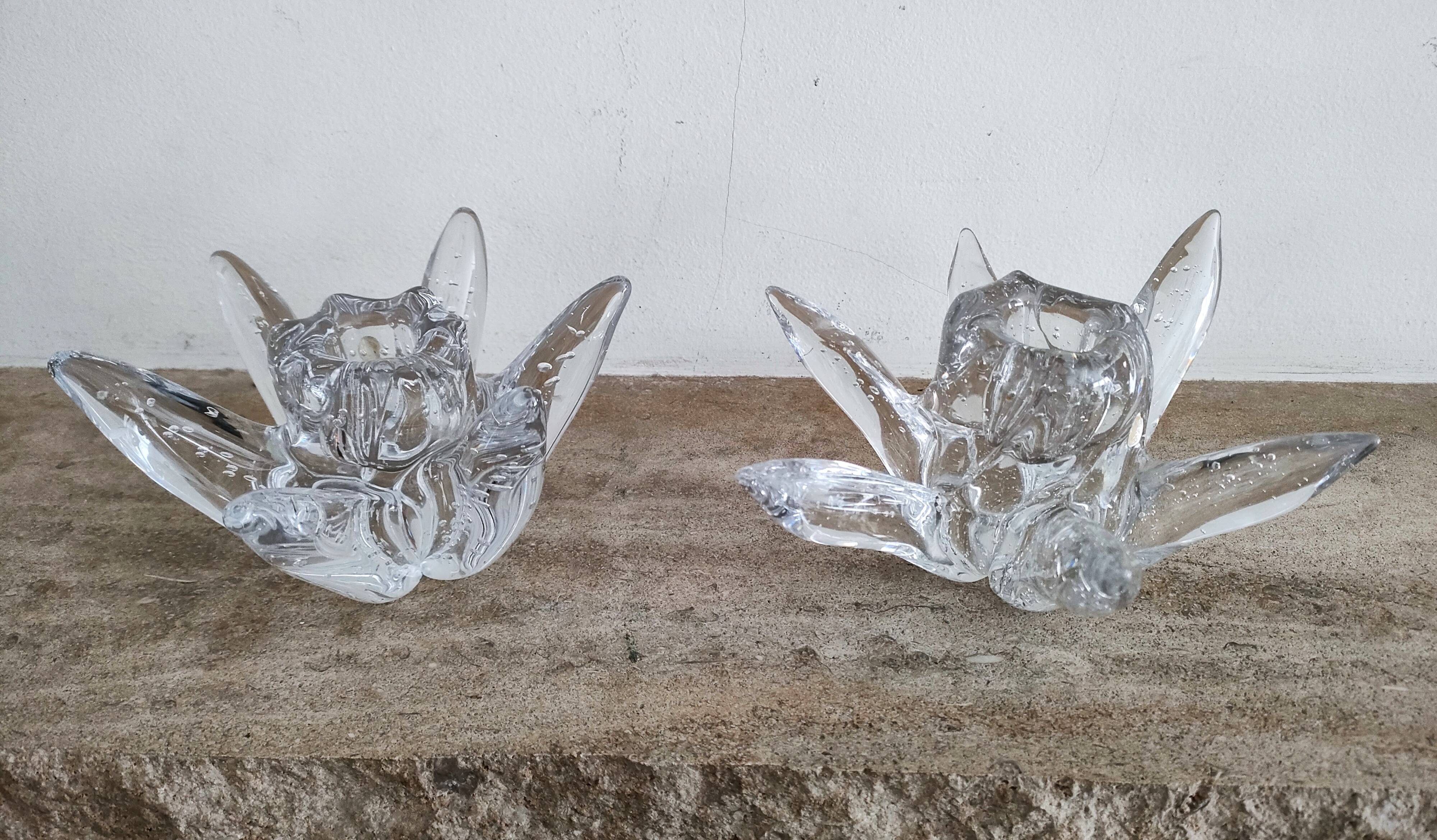Schneider - Pair of gourd-shaped candlesticks, bubble crystal - 1960s